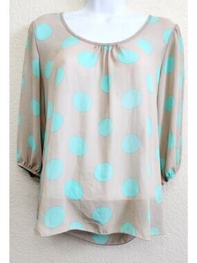Heartsoul Tan Teal Polka Dot Top Medium Crisscross Back Lightweight Flowy Soft